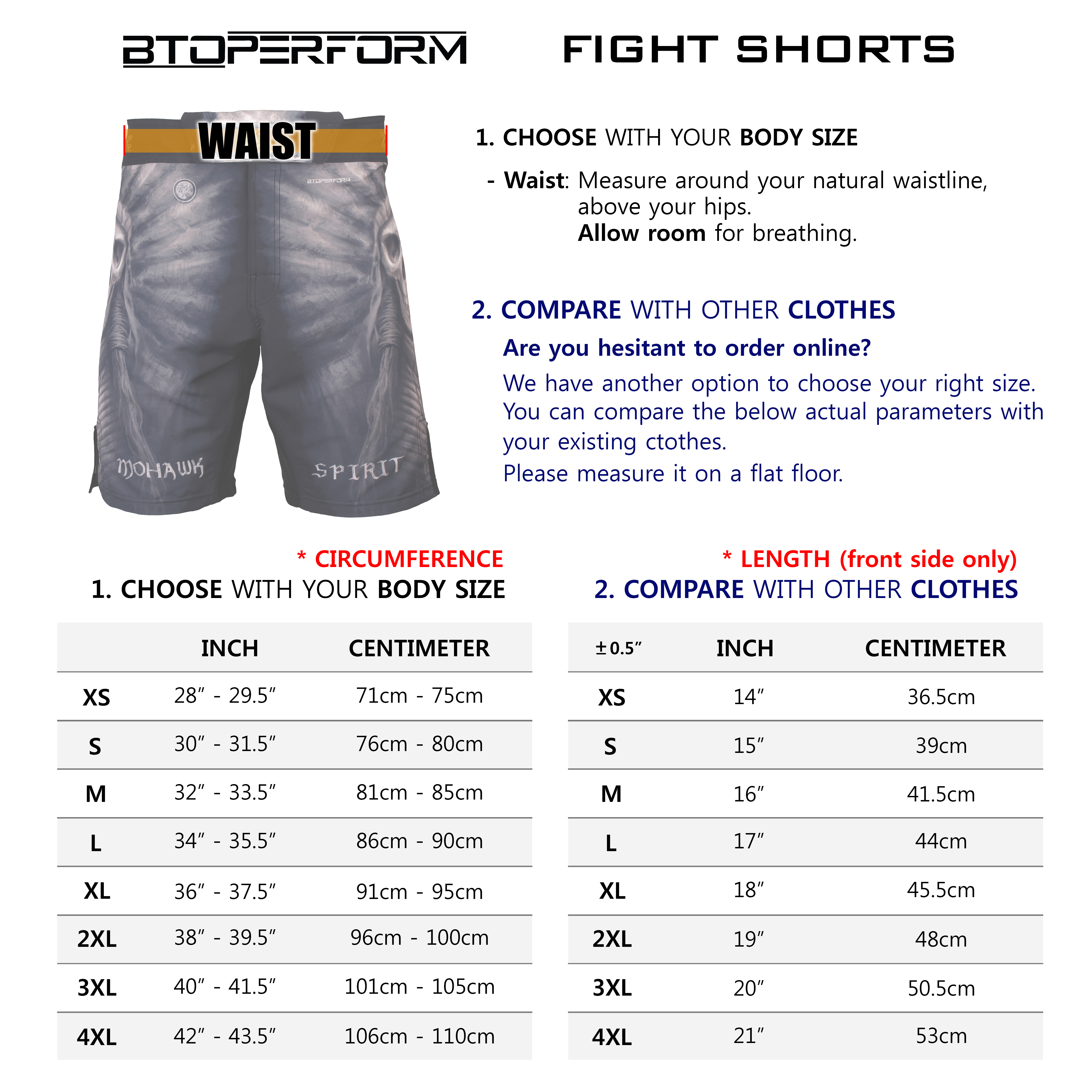 Cage Fighter Shorts Size Chart